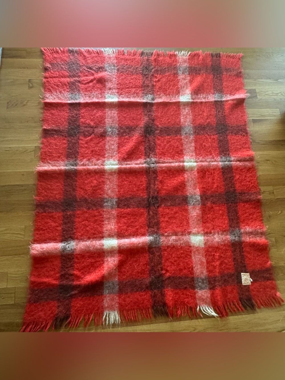 Vintage Hudson’s Bay Co 100% Mohair Throw Blanket Plaid Made in Scotland Fringed